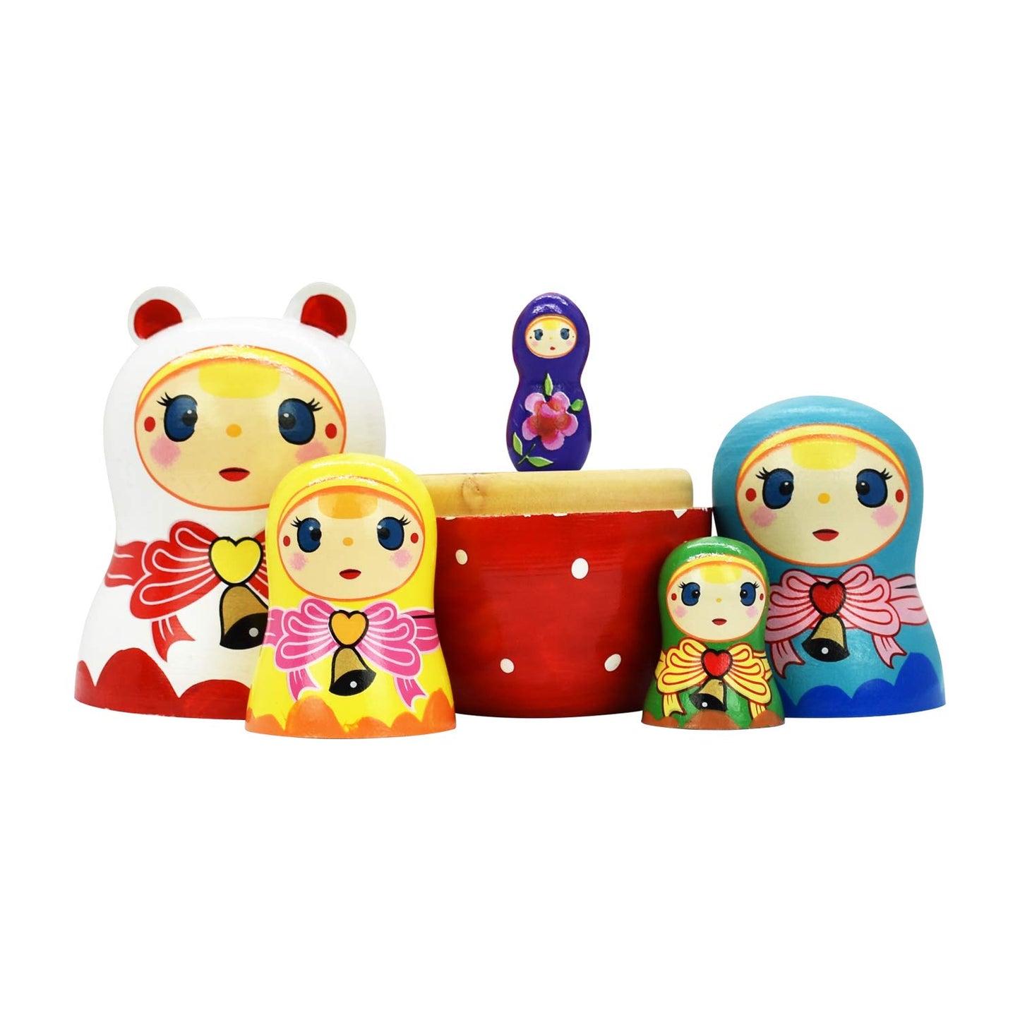 Tphon Nesting Dolls 5pcs Handmade Russian Wooden Matryoshka Dolls Cute Cartoon Pattern Nesting Doll Toy Stacking Doll Set for Ki
