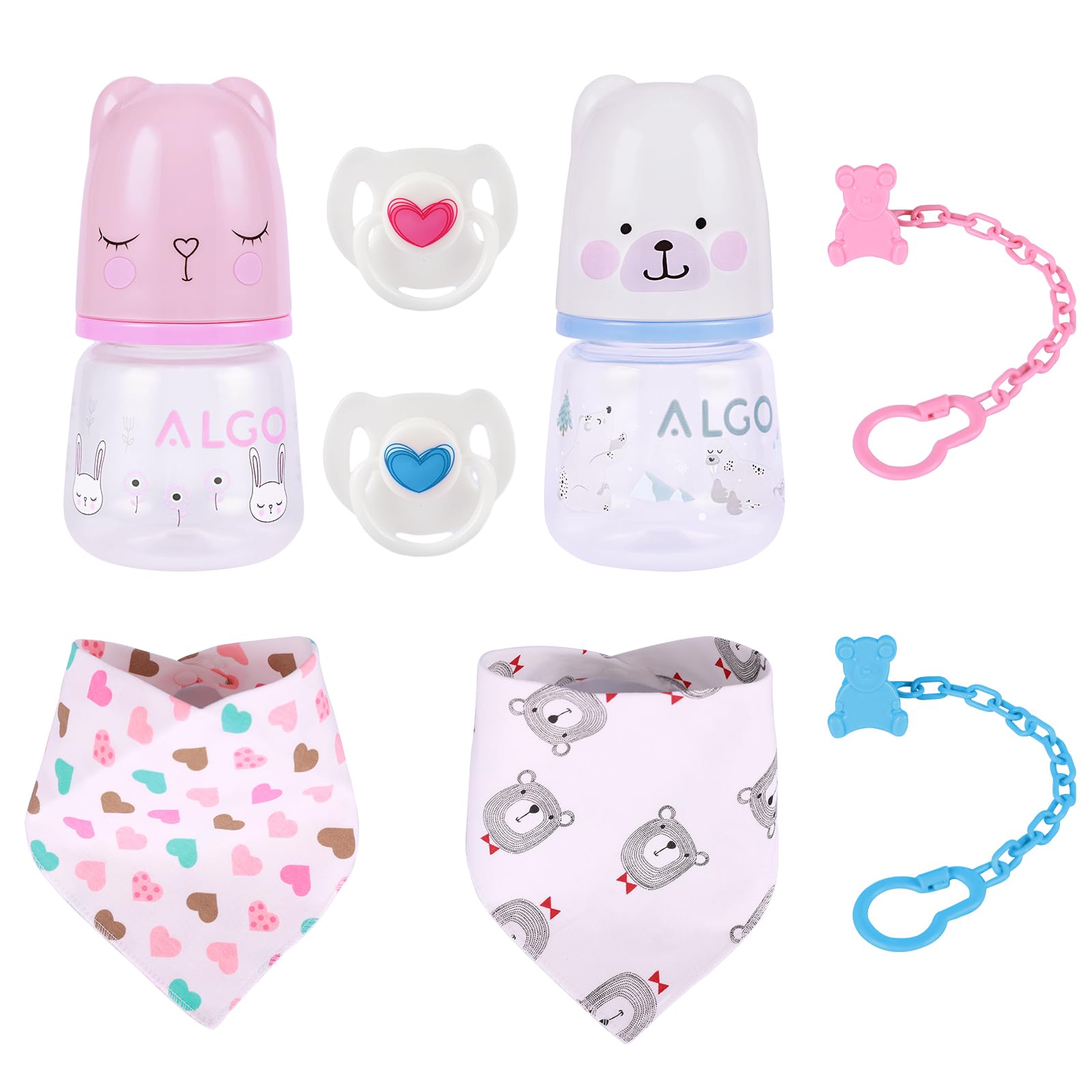 Babeside Baby Doll Bottles Set With Baby Doll Bibs Doll Pacifiers And Pacifier Clips Chain, Cute Baby Doll Feeding Set For Rebor