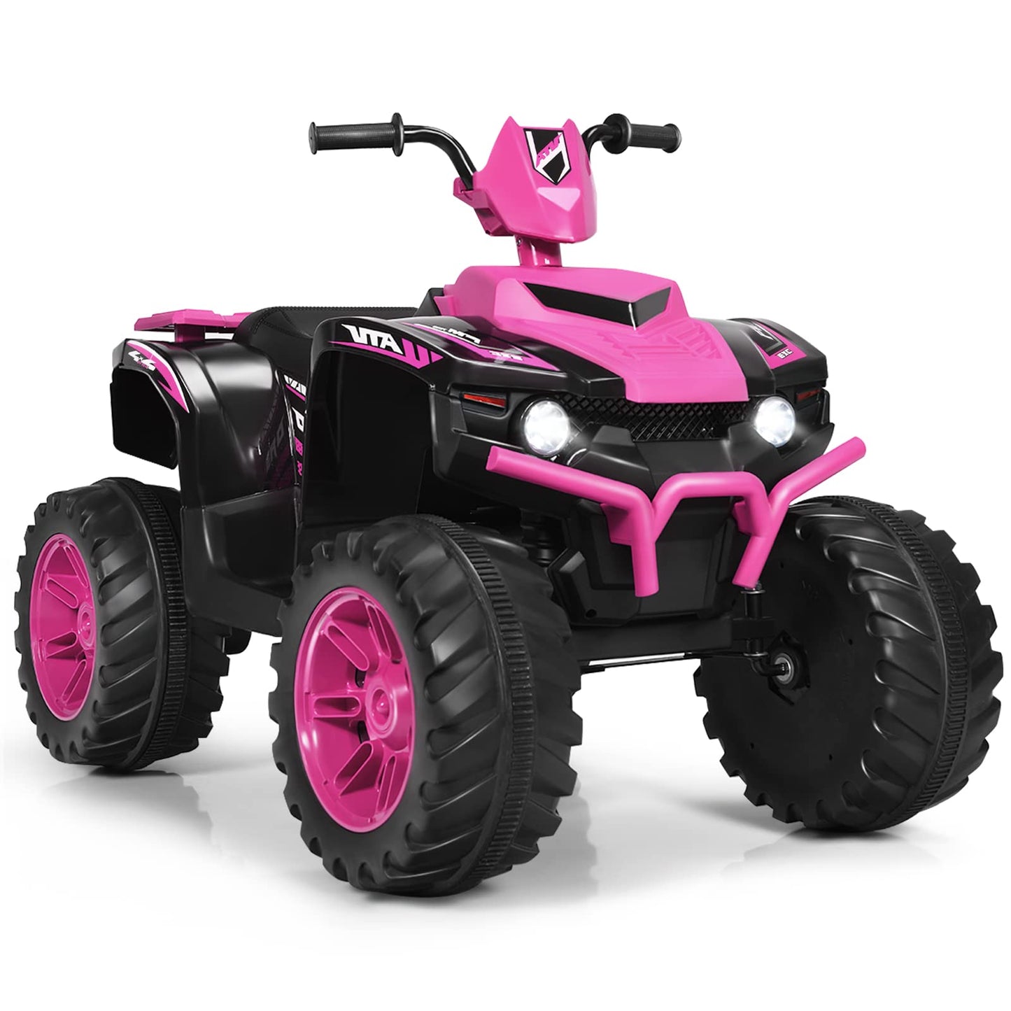 Honey Joy 12V Ride On Atv, 4-Wheeler Battery Powered Toddler Quad, 2 Speeds, Led Headlights, Slow Start, Horn, Music, Treaded Tires, Electric Ride On Toy For Kids(Pink)