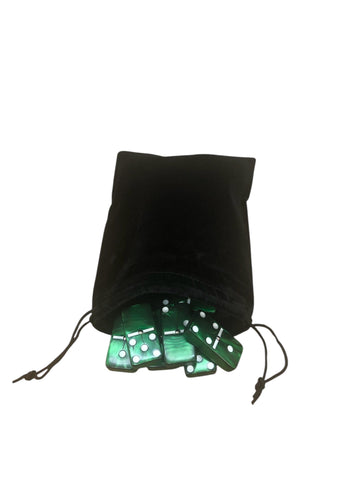 Domino Double 6 Green Marbleized Tiles With Spinners, Jumbo Tournament Size In Black Elegant Velvet Bag