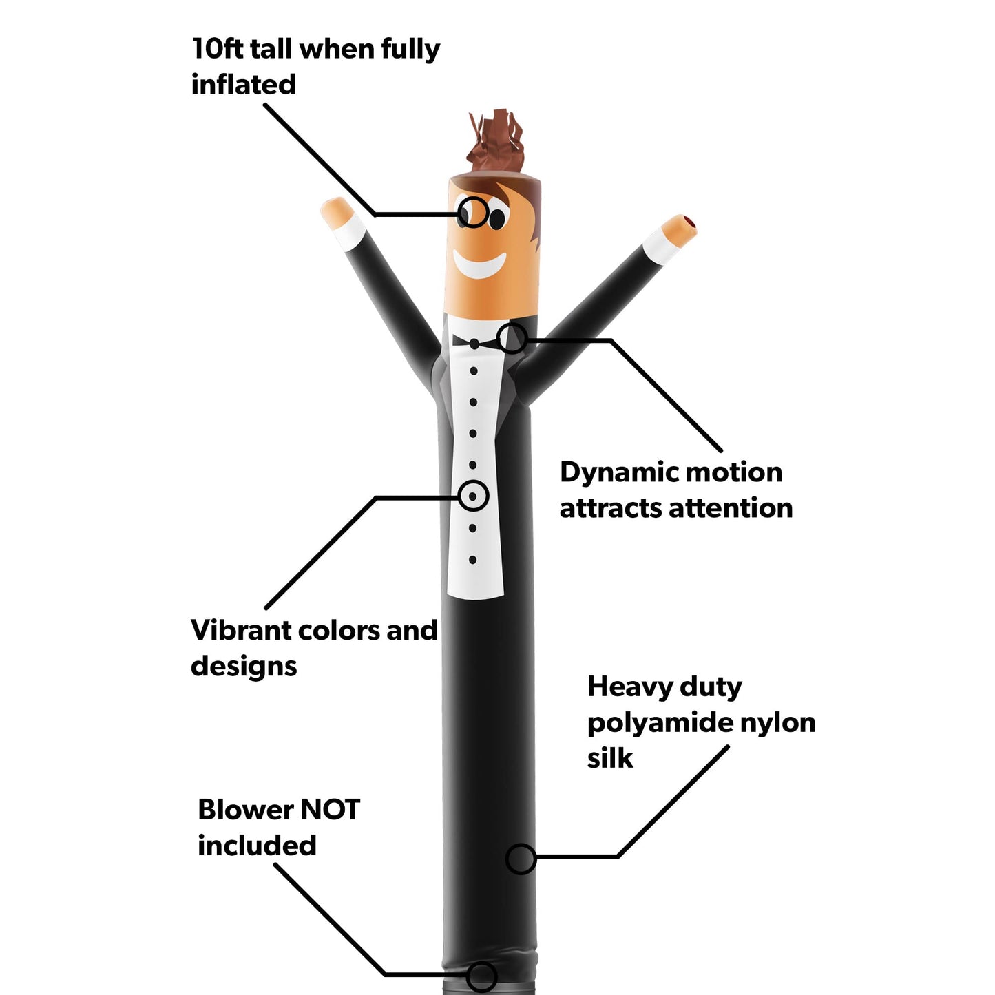LookOurWay Air Dancers Inflatable Tube Man Attachment - 10 Feet Tall Wacky Waving Inflatable Dancing Tube Guy for Business Promotion (Blower Not Included) - Wedding Bridal Tux Themed - Groom