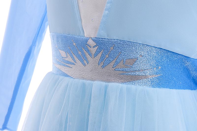 Sototoo Elsa Costume Long Sleeves Princess Dress Queen White Costume Cosplay Dress Up With Accessories Halloween (Sky Blue,2-3Ye