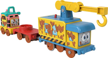 Thomas & Friends Toy Vehicle Set Muddy Fix 'Em Up Friends Battery-Powered Carly The Crane & Sandy The Rail Speeder For Ages 3+ Years