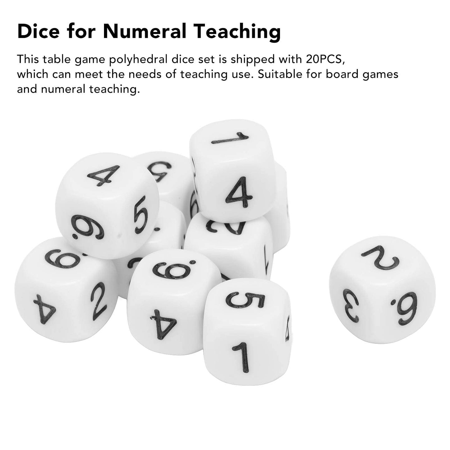 Number Dice, 20Pcs Plastic 6 Sided Game Dice 16Mm Round Corner Polyhedral Dice Set For Numeral Teaching Board Games (White)