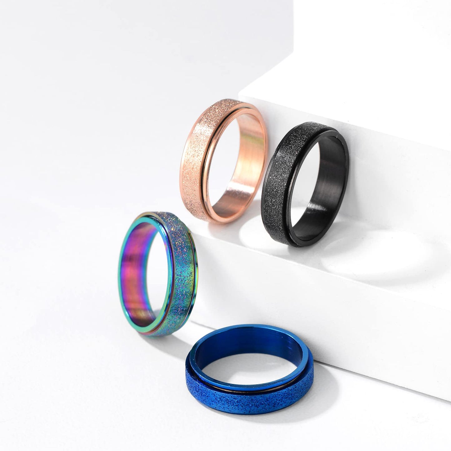 Fekang Anxiety Rings - 4pcs Titanium Steel Spinner Rings for Women, Stress Relief (6mm, Size 5-12)