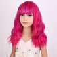 Pattnium Rose Mixed Purple Wig For Kids Child Magenta Wig With Bangs Girls Neon Pink Wig Cosplay Halloween Party Costume Wig