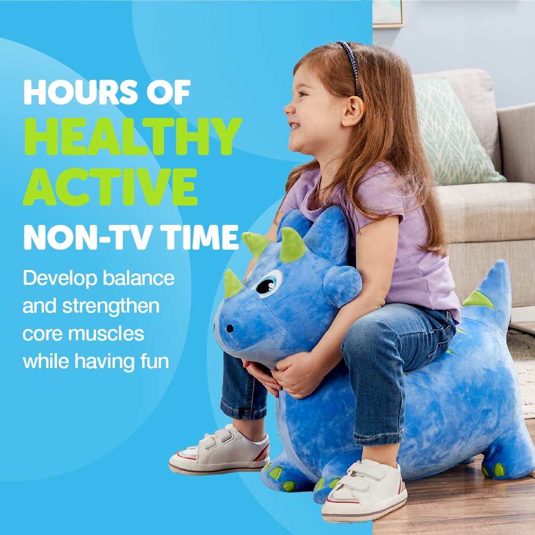 WADDLE Bouncy Hopper Triceratops - Plush Inflatable Toy for Toddlers & Kids, Indoor/Outdoor Use, Pump Included, Ages 2+