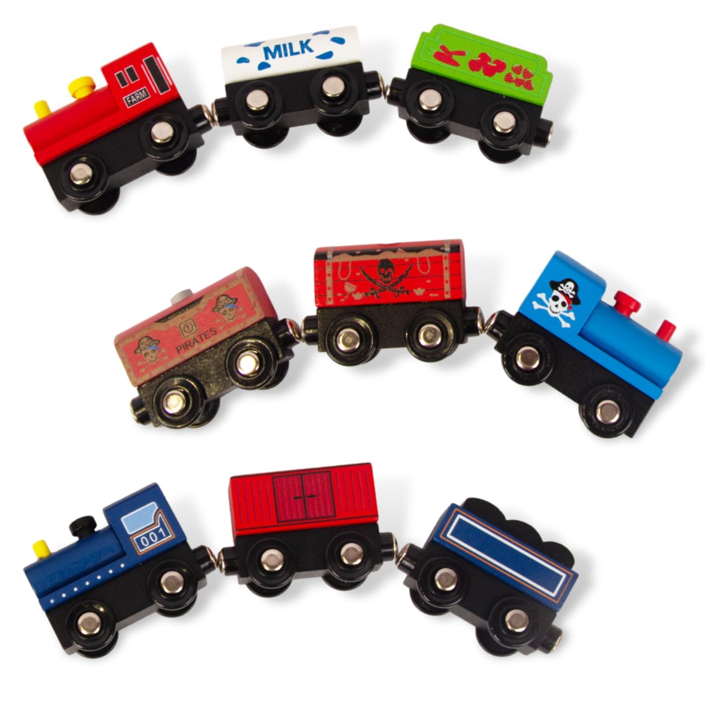 Woodenedu Wooden Train Sets For Toddlers, 9 Pcs Train Toy Magnetic Sets Fits Brio, Thomas, Melissa And Doug, Kids For Boys Girls