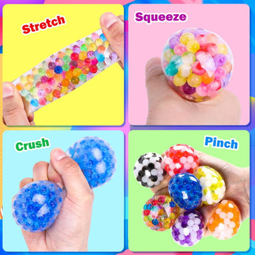 Dulefun 24Pcs Mini Stress Balls, Squishy Balls For Adults Stress Relief Squeeze Fidget Balls Set For Party Favors Birthday Goodi