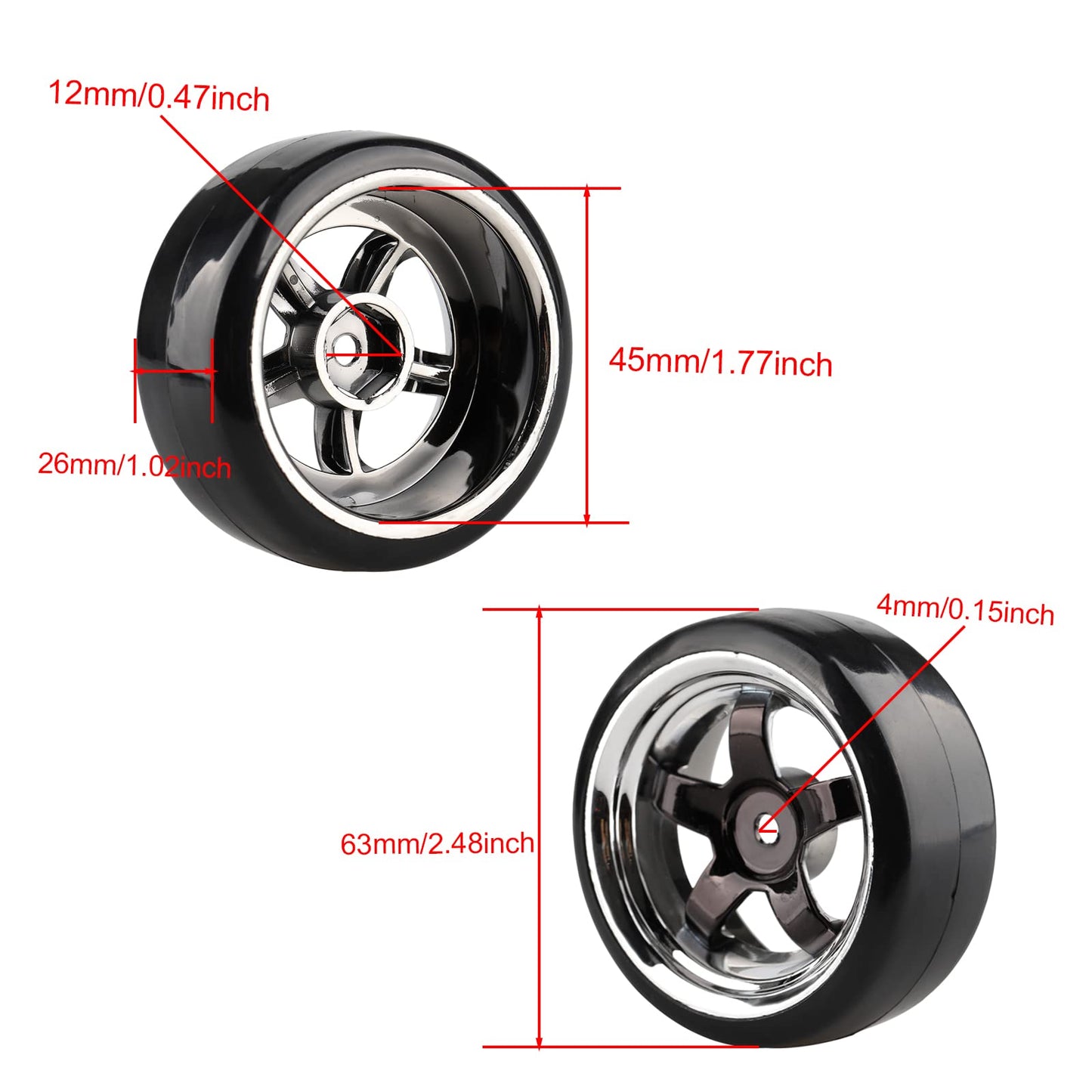 Shaluoman Plating 5-Spoke 12mm Hub Wheel Rims with Hard Plastic Tires for RC 1:10 Drift Car Color Black, 1/10 RC Tires and Wheel