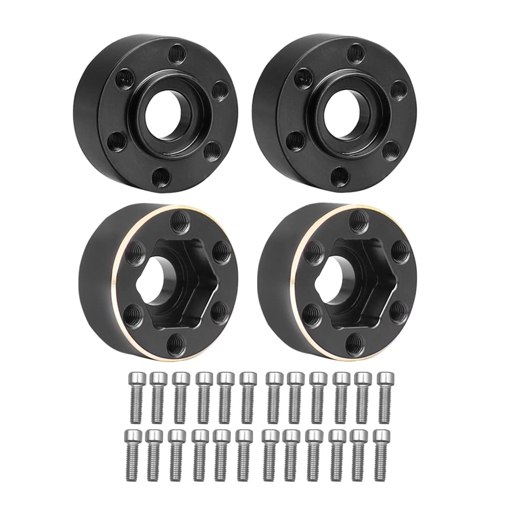 NXUEBDU Brass Wheel Hex Hub Extenders Adaptor for 1/10 RC Crawler TRX4 SCX10 Car Upgrade, Pack of 4 (Black, 15mm)
