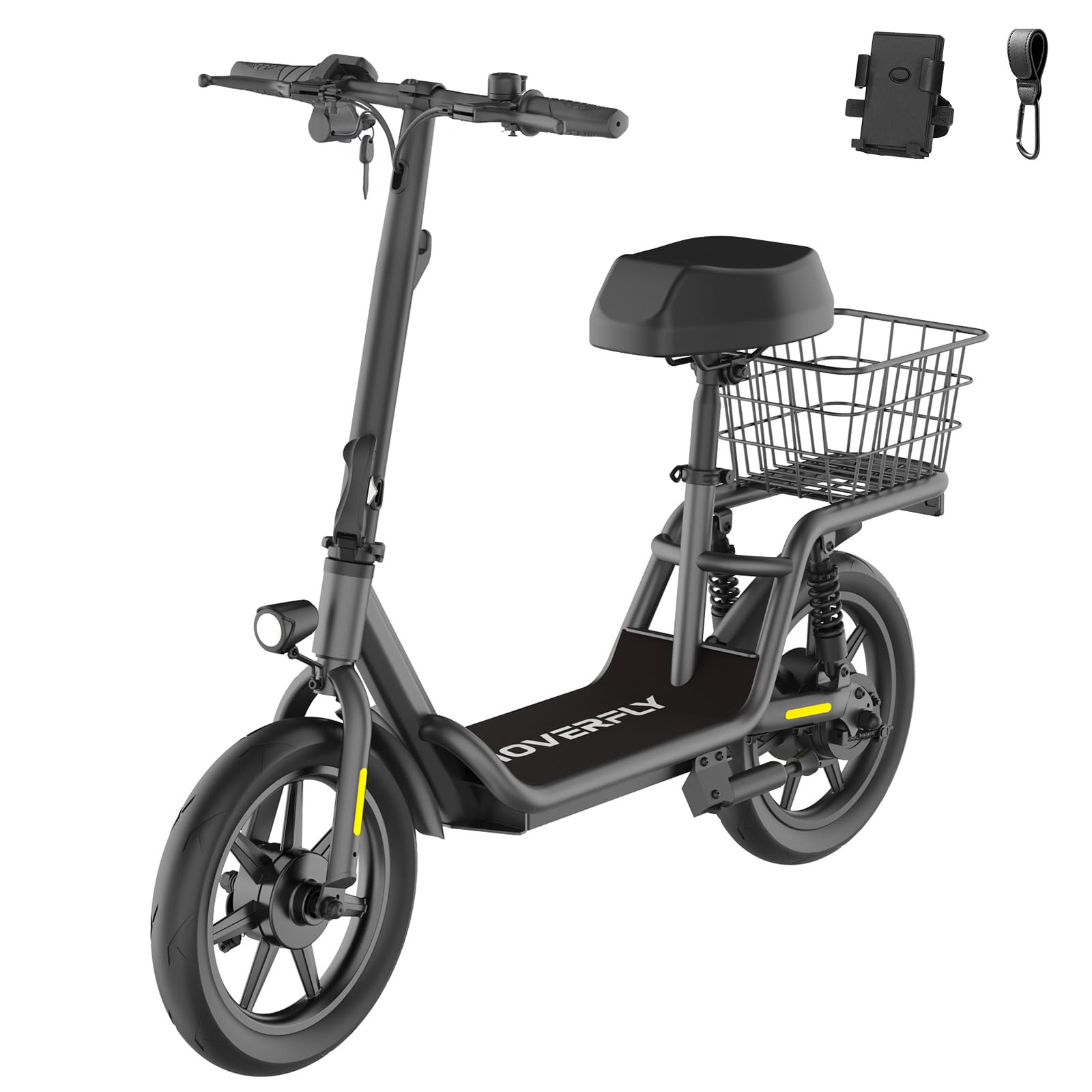 Hoverfly Z5 Electric Scooter with Seat for mature-themed  18.6Miles Range&15.5Mph Power by 400W Motor  14 Pneumatic Tire&Height Adjustable Seat  Foldable Commuter Scooter with Phone Holder  Hook&Carry Basket