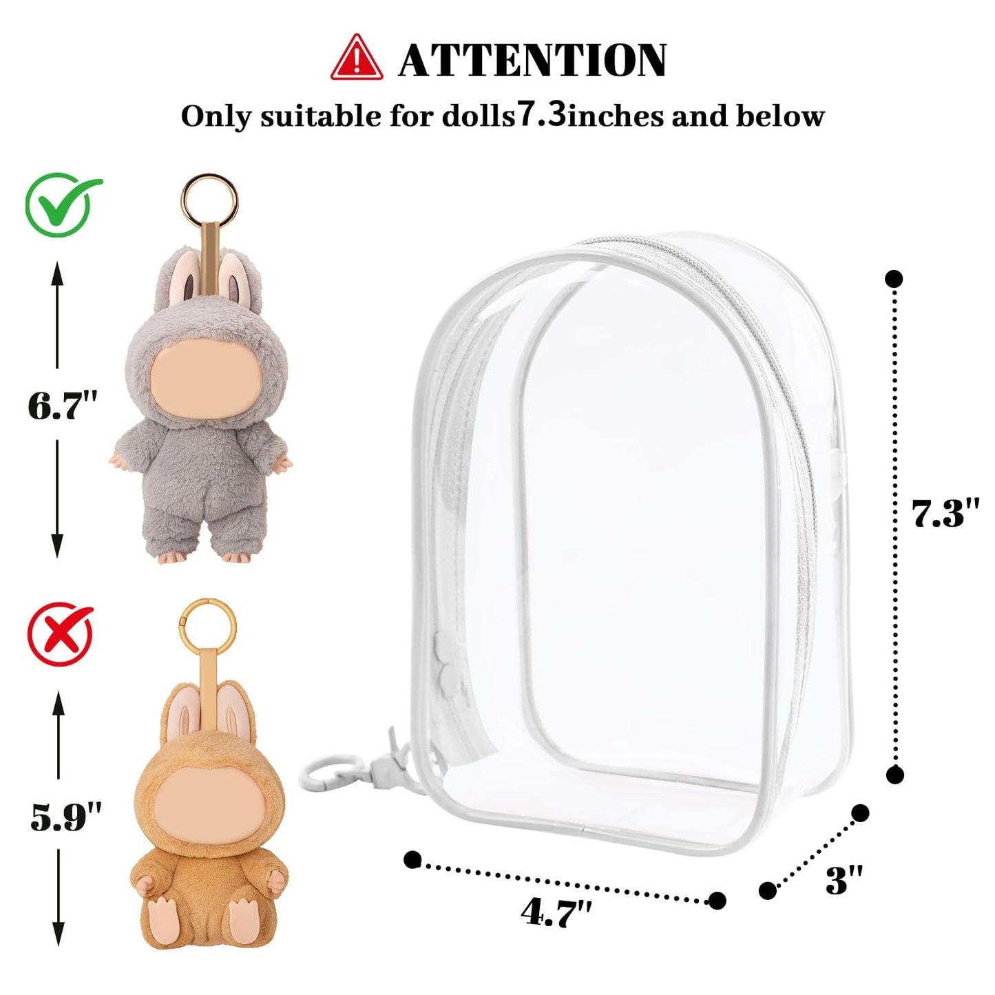 Nzndb Large Clear Figure Display Bag With Keychain Case Blind Box Keychain Carrying Case, Portable Small Doll Storage Pouches Pv