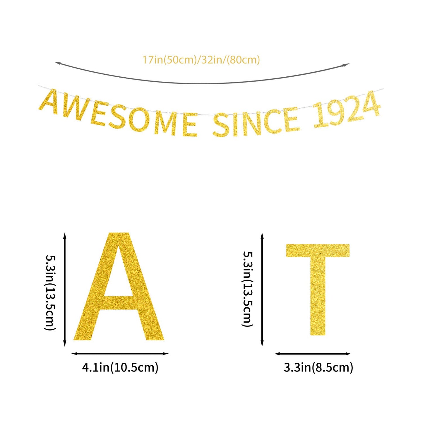 Awesome Since 1924 Banner Pre-Strung Happy 100Th Birthday Banner Gold Glittery 100 One Hundred Years Old Birthday Party Decorati