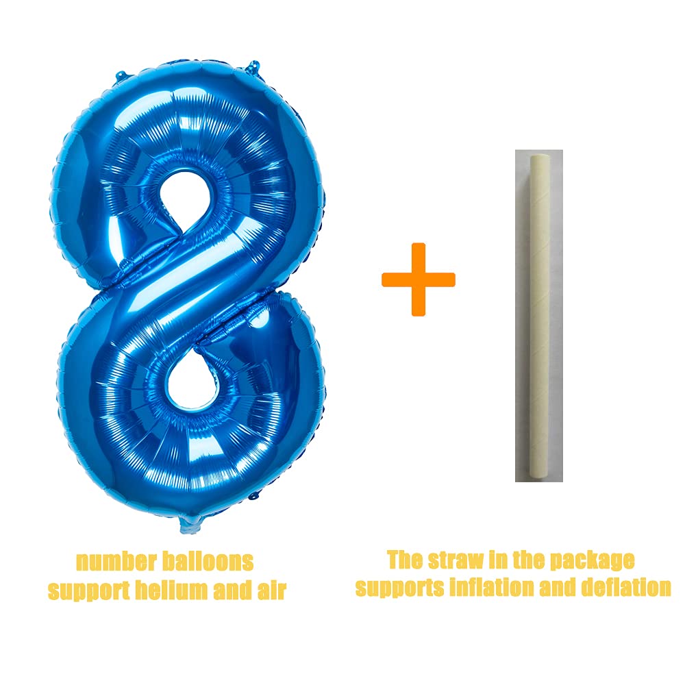 32 Inch Blue Number 8 Balloons Foil Ballon Digital Birthday Party Decoration Supplies (Blue Number 8 Balloon)