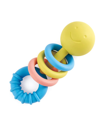 Hape Rattling Rings Teether | Movable Teething & Rattle Shake Toy For Babies, Soft Colors