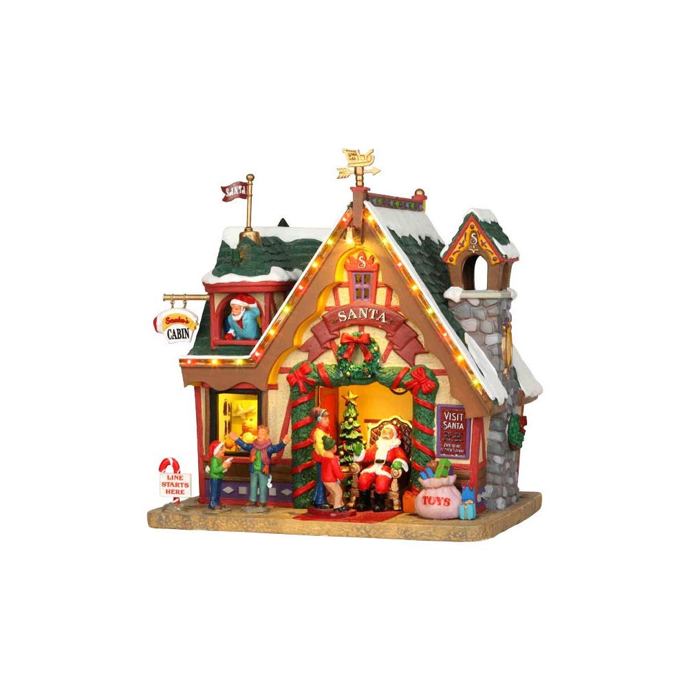 Lemax Santa's Cabin Porcelain Decor with 4.5V Adaptor, Multicolor, Model 35554