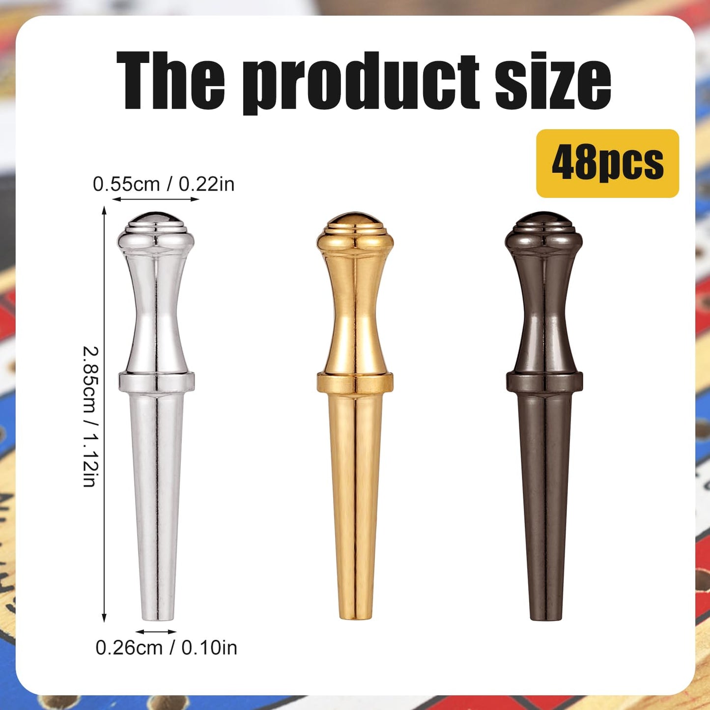 48pcs Cribbage Pegs  Versatile Unique Metal Brass Cribbage Pegs Tapered Design Beautiful Fit 1/8 Hole Peg Board Game Cribbage Board Pins Portable Cribbage Accessories for Family and Friends(3 Colors)