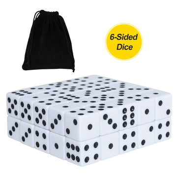 100 Pack 16MM White Dice - Six Sided Standard Opaque White Dice with Black Pips Dots for Board Games (100 Pack)