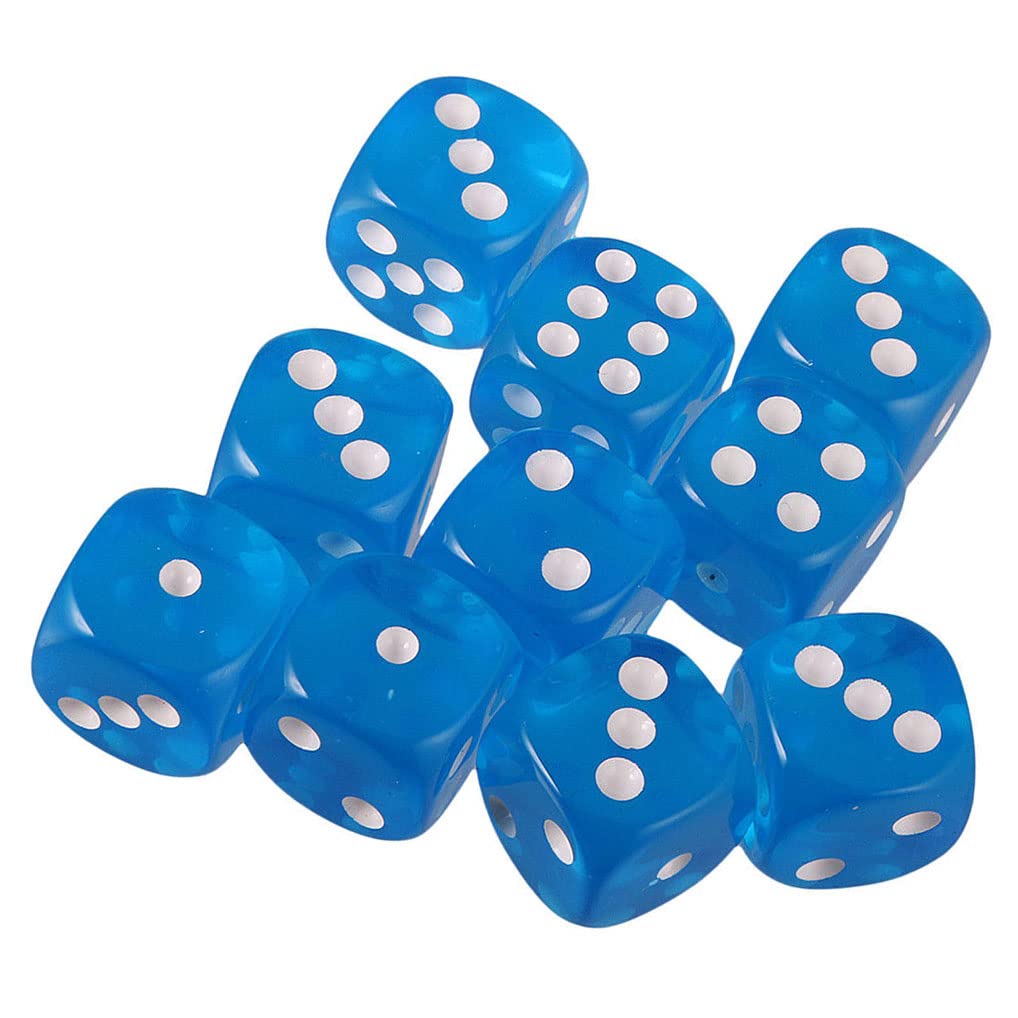 Yiotfandoll 10PCS Polyhedral Dice D6 Dice 16mm Acrylic Dice Game Dice for RPG MTG DND Dice Table Games (Transparent Blue)