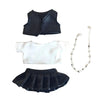 4-Piece Skirt Outfit Set for All Generations - T-Shirt, Leather Jacket, Mini Skirt & Silver Necklace (Doll Clothes & Accessories