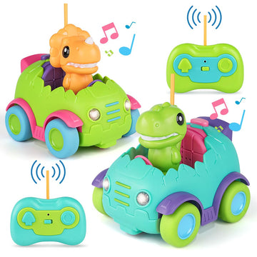 Nueplay Remote Control Car for Toddler Age 2 3 4 5, Electric RC Car Toys with Light & Music, Toddler Dinosaur Toys, Dino Figures