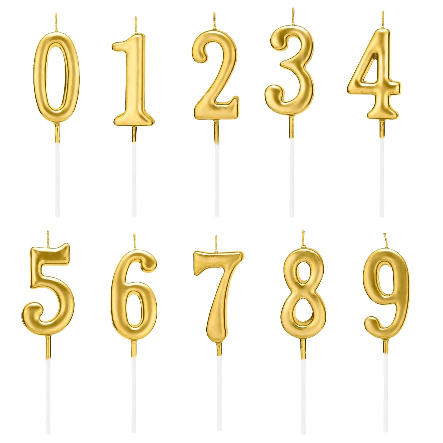 Chanseen 10Pcs Gold Number Candles 0 1 2 3 4 5 6 7 8 9 Birthday Candles for Cake Decorations Party Wedding Anniversary Celebrati