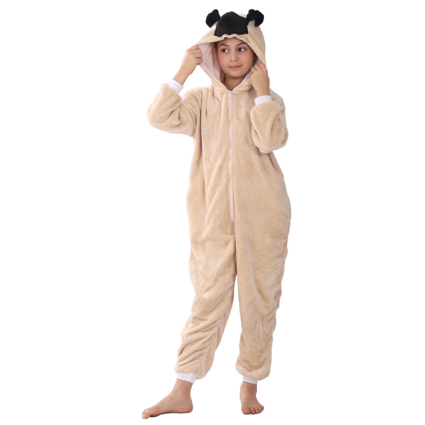 Lobujou Animal Hooded Costume For Kids Boys Girls Flannel Onesie Halloween Cosplay One Piece Pug Dog 110