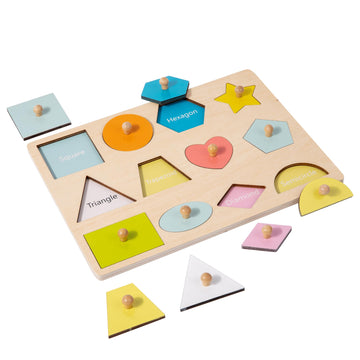Montessori Toy For Babies 12-18 Months Wooden Shape Puzzles For Toddlers 1-3,Shape Peg Puzzles,Baby Puzzle 12-18-24 Months With Knob,Color & Shape Sorter For Toddlers(12 Geometric Shapes)