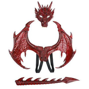 Kids Dinosaur Costume Dress Up Wings Dragon Tail Mask Set Halloween for Children Birthday Party Favors Gifts (red)