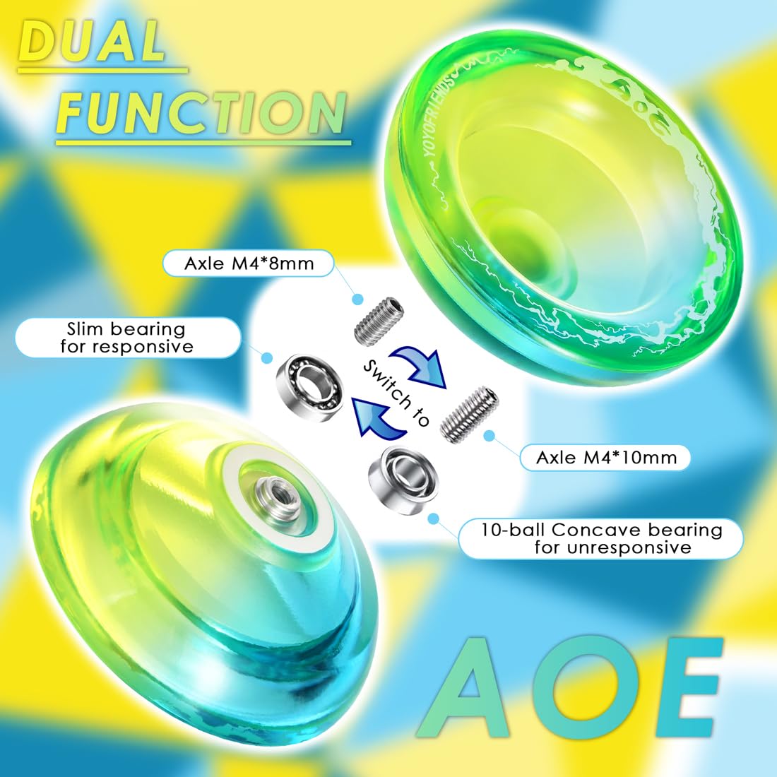 7Yo Professional Responsive Yoyo For Beginners, Fingerspin Yoyo For Kids, Dual Purpose Yoyo Aoe Crystal Tug Return Yoyo With 10