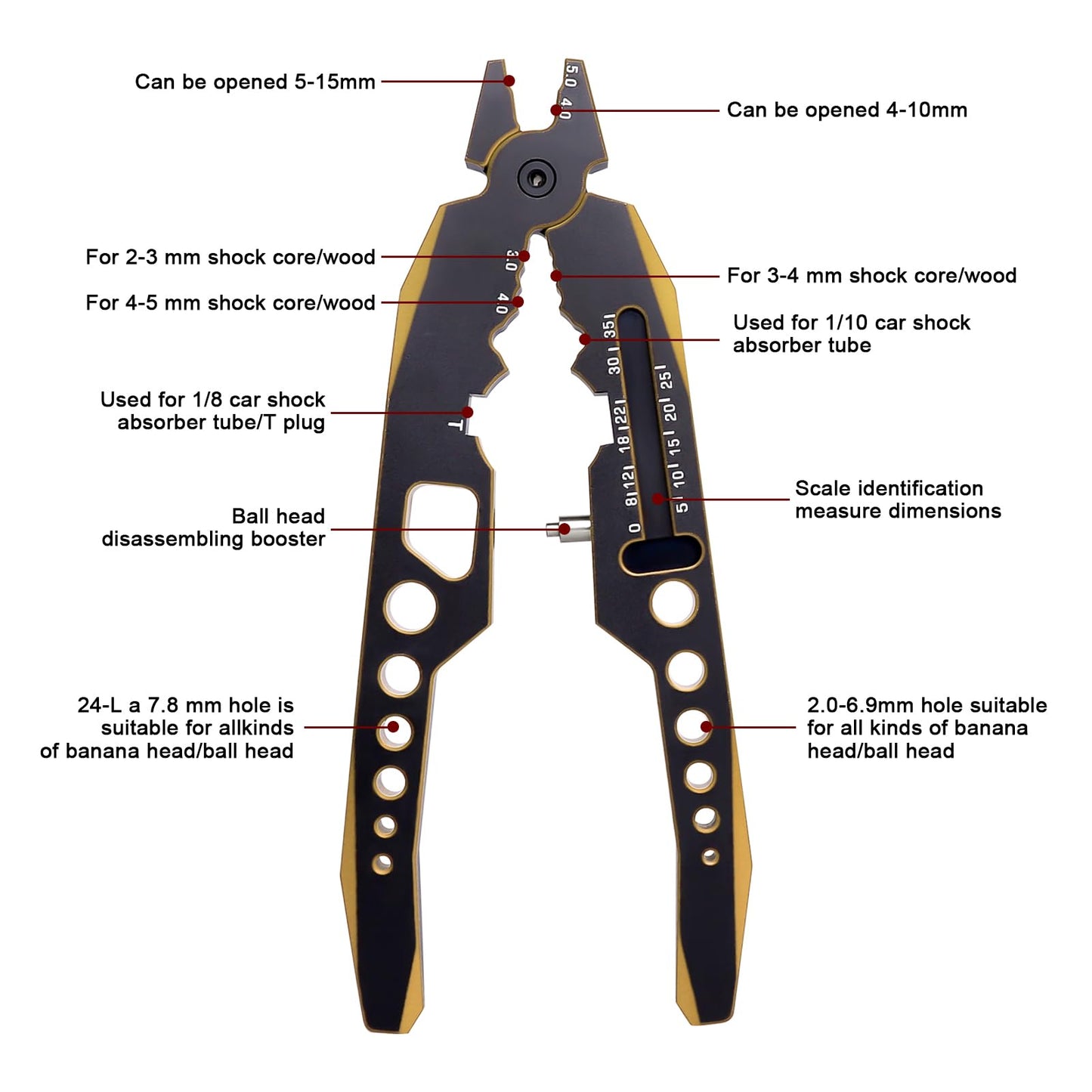 Aluminum Alloy RC Shock Absorber Pliers RC Crawler Shocks Multifunction Pliers RC Rod Ends Disassemble Tools for Traxxas Arrma A