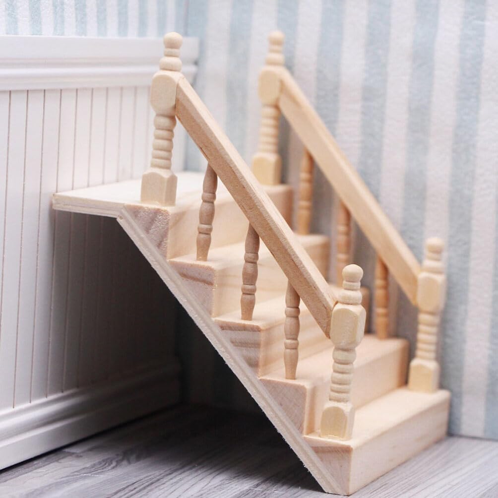 Miniature Dollhouse Wooden Staircase With Handrail, Diy Unpainted Mini Stairs For 1/12 Scale Dollhouse Furniture, Micro Landscap