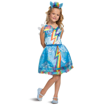 Disguise Rainbow Dash My Little Pony Costume For Girls, Children'S Character Dress Outfit, Classic Kids Size Medium (7-8) Blue & Rainbow
