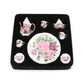 Dollhouse 1:6 Porcelain Tea Cup Sets 8 Pcs Set Miniature Ceramics Dollhouse Accessories Flower Pattern Teapot Platter Dish Sets