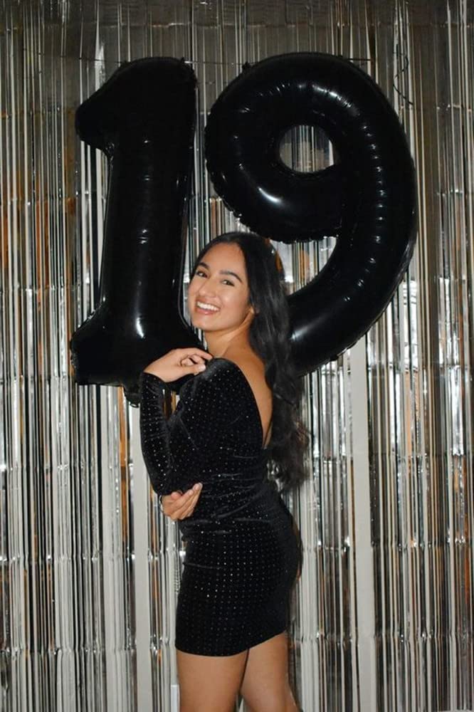 40 Inch Black Number Balloons, Large Digital 9 Balloon, Foil Mylar Balloons Decorations For 9 19 90 Birthday Party, Engagement,