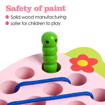 Skrtuan Wooden Lacing Threading Toys Wood Block Puzzle Car Airplane Travel Game Montessori Early Development Fine Motor Skills Educational Gift For 3 4 5 Years Old Toddlers Baby Kids, 1 Strawberry
