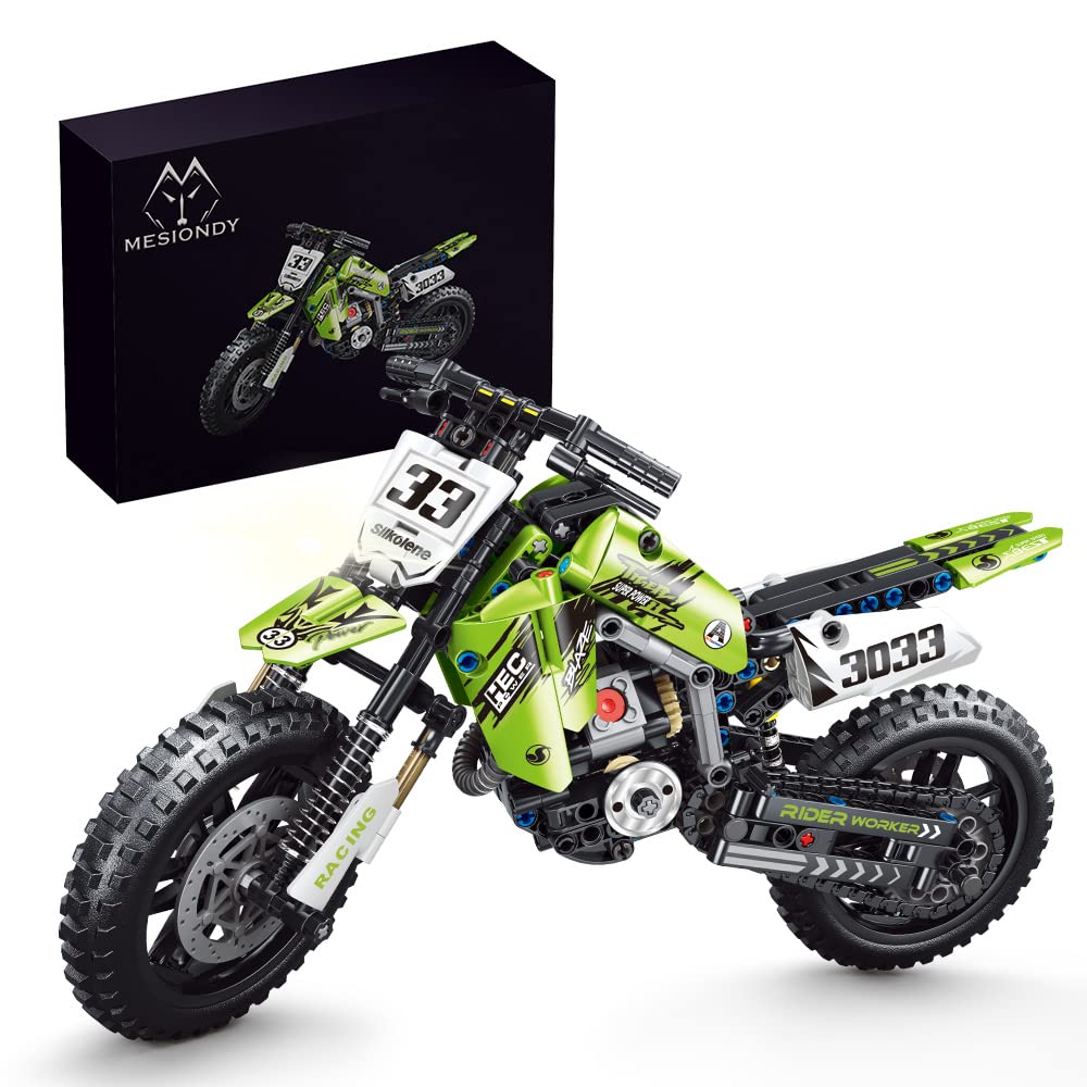 Mesiondy Motorcycle Toy Building Blocks Kit, 476 Pieces, Green, Model MY015, Plastic STEM Bricks for Boys & Adults