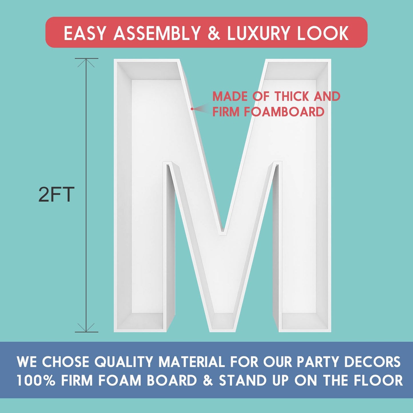 JW Passion 2FT Letter M Mosaic Balloon Frame - DIY Fillable Letters Kit for Birthday Party & Wedding Decor, Foam Material