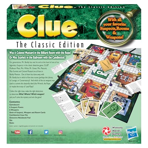 Winning Moves Games Clue Classic with 1949 Card Artwork & Suspects USA  Original Whodunnit Murder Mystery Game with Metal  for 3to 6 Players  Ages 8 and up