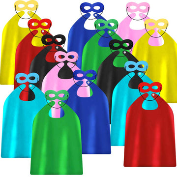 Adjoy Kids Superhero Capes And Masks For Birthday Party - Child Party Capes Bulk Pack Of 28 Pcs (14 Sets)