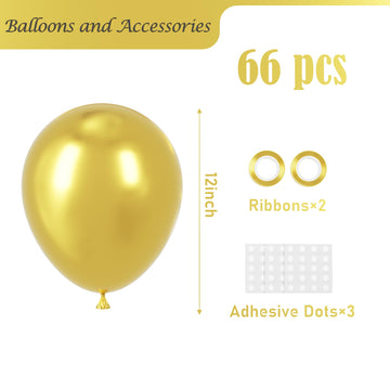 Voircoloria Metallic Gold Balloons, 66Pack 12Inch Chrome Gold Latex Party Balloons For Graduation, Wedding, New Year, Birthday,
