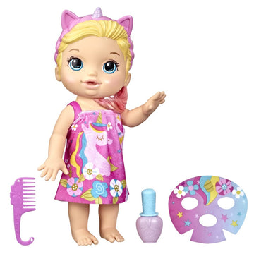 Baby Alive Glam Spa Baby Doll, Unicorn, Makeup Toy for Kids 3 and Up, Color Reveal Mani-Pedi and Makeup, 12.8-Inch Waterplay Dol