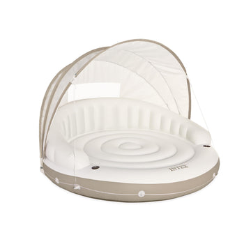 Intex 58292Ep Canopy Island Inflatable Pool Float: Comfortable Lounge Surface - Built-In Cup Holders - Detachable Sunshade - 440