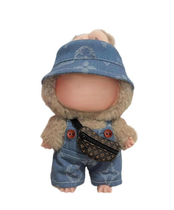Clothes For Labubu (No Doll) - Exquisite Luxury Designer Accessories Clothes For Labubu - 3 Piece Set(Hat+Jumpsuit+Bag) Suitable