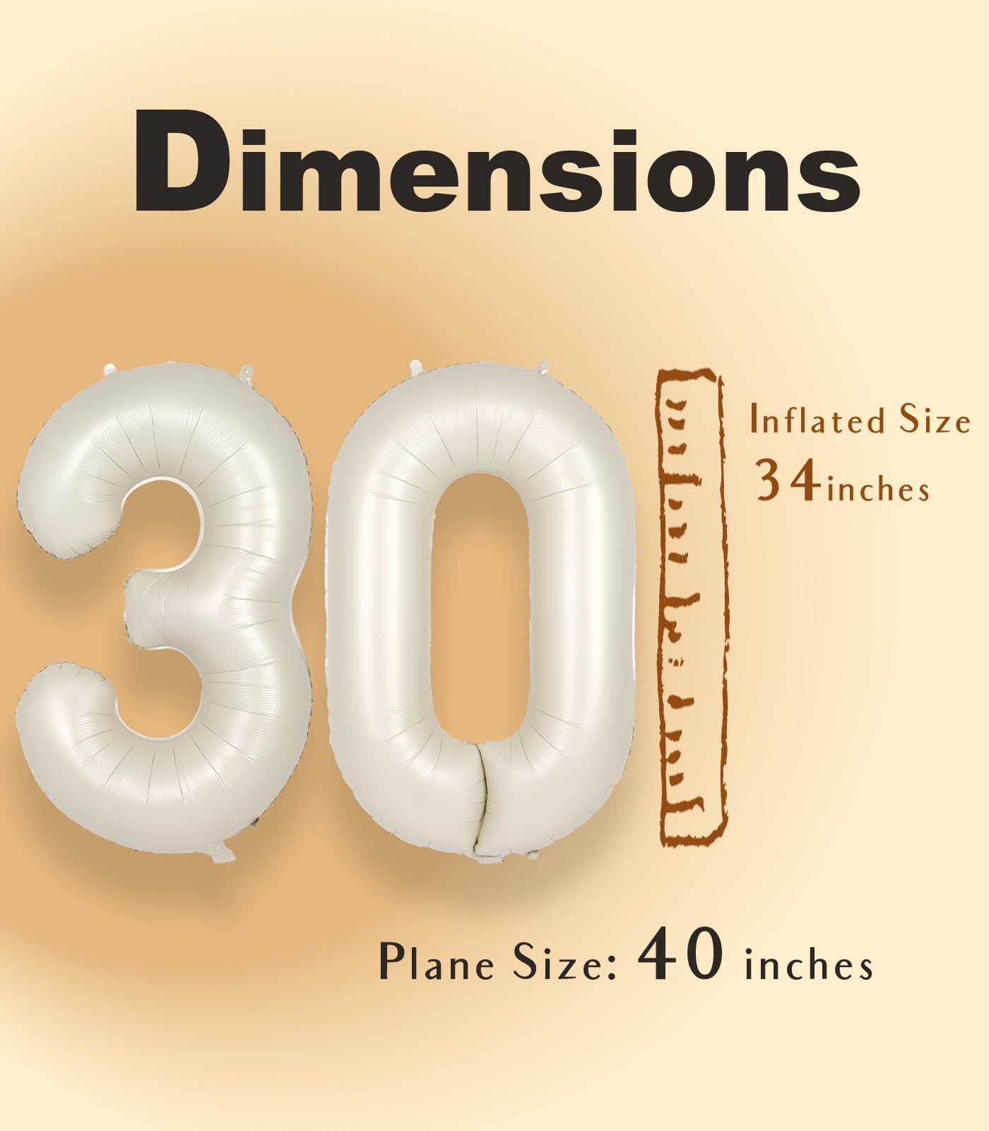 Suwen 40 Inch Large Cream White 30 Balloon Numbers Big Foil Helium Number Balloons 0-9 Jumbo Happy 30Th Mylar Birthday Party Dec
