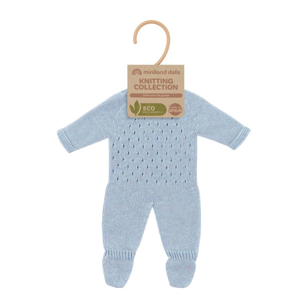 Miniland Clothes For Dolls 15'' Knitted Pajama Blue Color - Eco, Made In Spain, Quality, Role Play, Educational