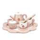 Wooden Afternoon Tea Set Toys for Toddlers Realistic Teapot Cups Carrying Tray Scoops Pretend Play Learning Role Play 12 pcs Pin