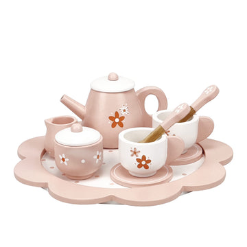 Wooden Afternoon Tea Set Toys for Toddlers Realistic Teapot Cups Carrying Tray Scoops Pretend Play Learning Role Play 12 pcs Pin