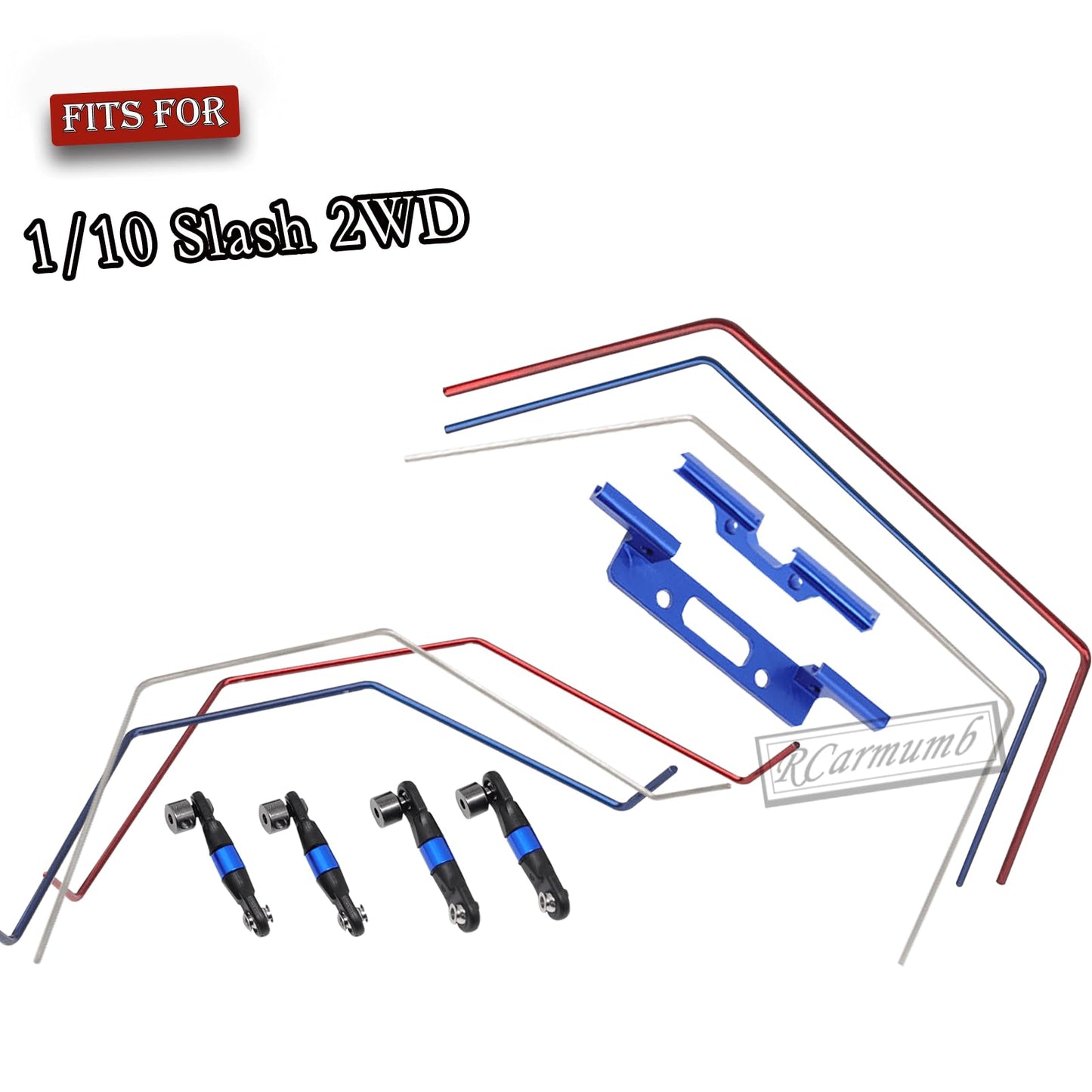 Rcarmumb Front and Rear Sway Bar Kit Upgrades Part for 1/10 Slash 2WD,Aluminum Front Rear Wide Sway Bar Kit RC Upgrades.
